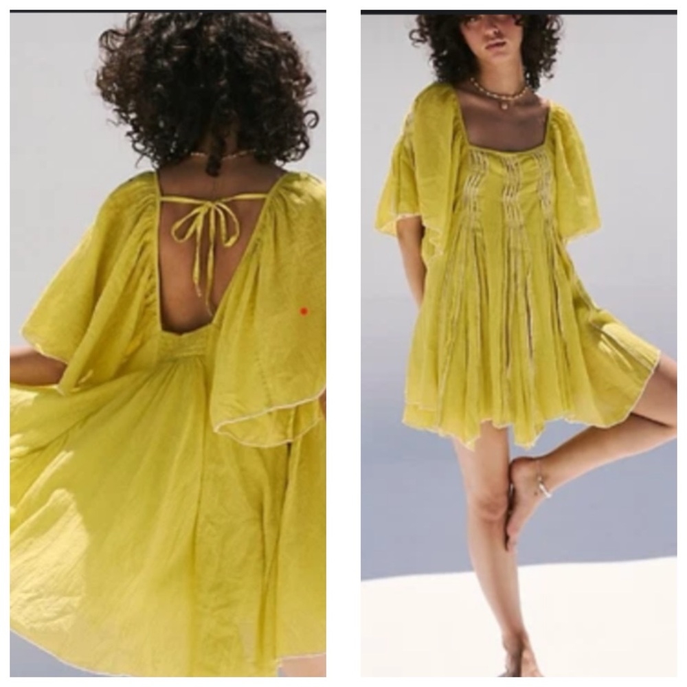 Free People Yellow Mini Tunic Dress